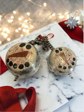 HANDMADE -- Christmas Snowmen, Hand Painted VINTAGE Kitchen Colanders, 1 Sm/1 Lg